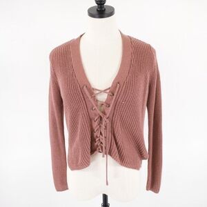 Forever‎ 21 Knit Purple Cardigan Sweater Small Lace Up Long Sleeve